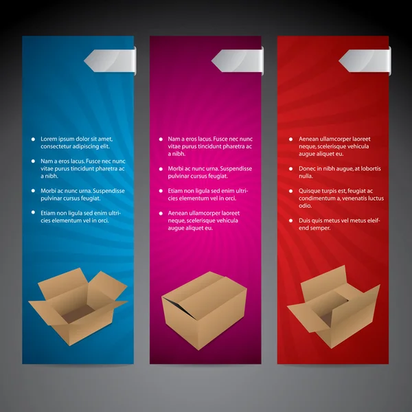 Tarjeta del color anuncio conjunto con cajas — Stok Vektör