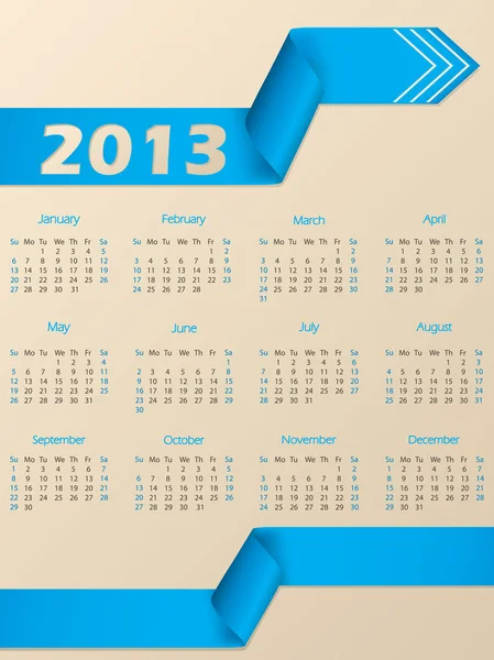2013 calendar with blue arrow ribbon — Stock Vector