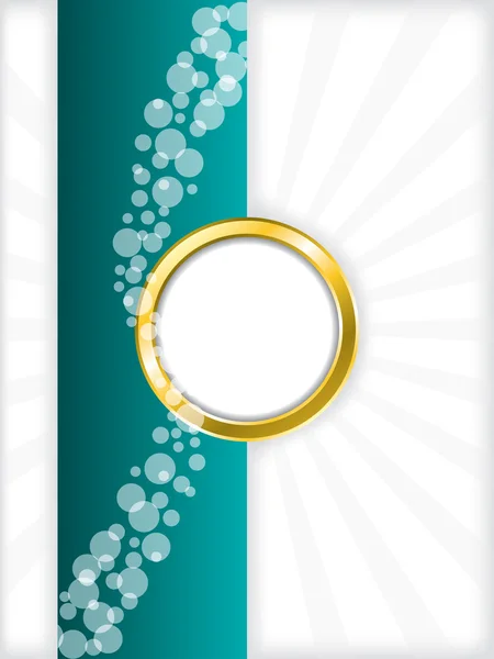 Turquoise bubbled brochure with golden ring — Stock Vector