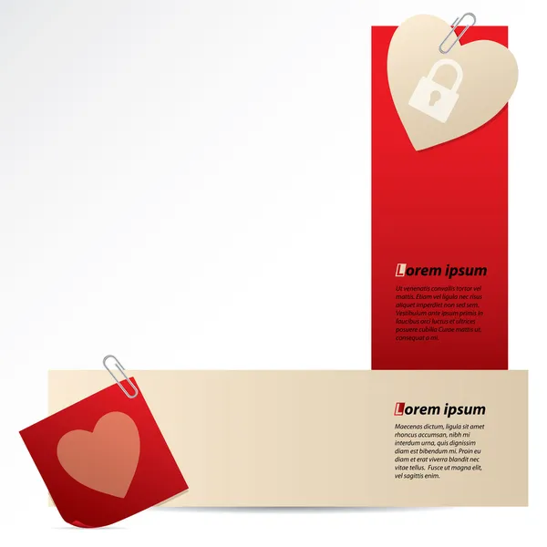 Banners com papel de carta e coração — Vetor de Stock