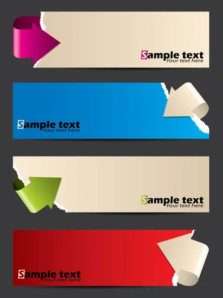 Bannières en papier déchiré avec flèches de flexion — Image vectorielle