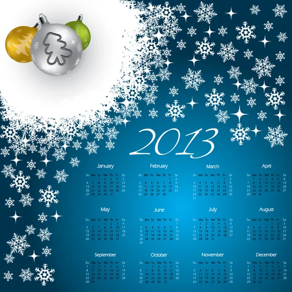 2013 Diseño del calendario de Navidad con decoraciones — Archivo Imágenes Vectoriales