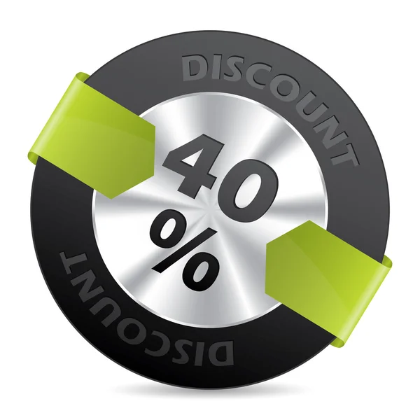 40% Rabattplakette mit grünem Pfeilband — Stockvektor