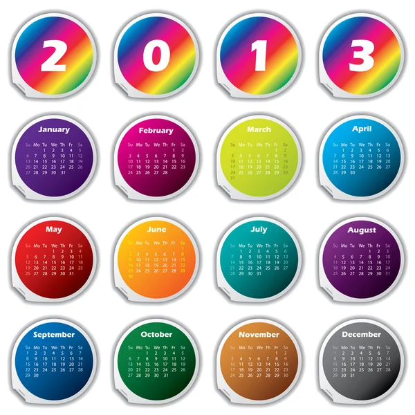 2013 raibow calendar with stickers — Stock Vector