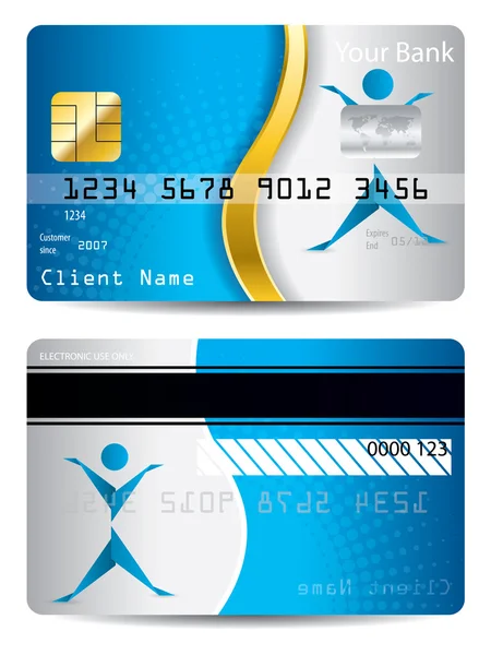 Credit card with gold wave and origami person — Stock Vector