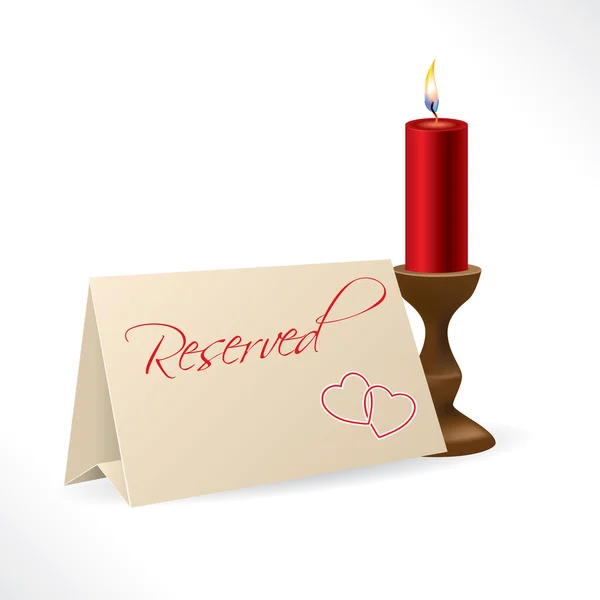 Reserved note with hearts and candle — Stock Vector