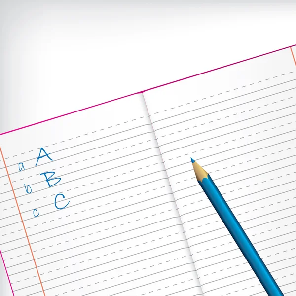 Copybook de primer grado con lápiz — Vector de stock