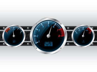 Dashboard gauges with industrial backgound clipart