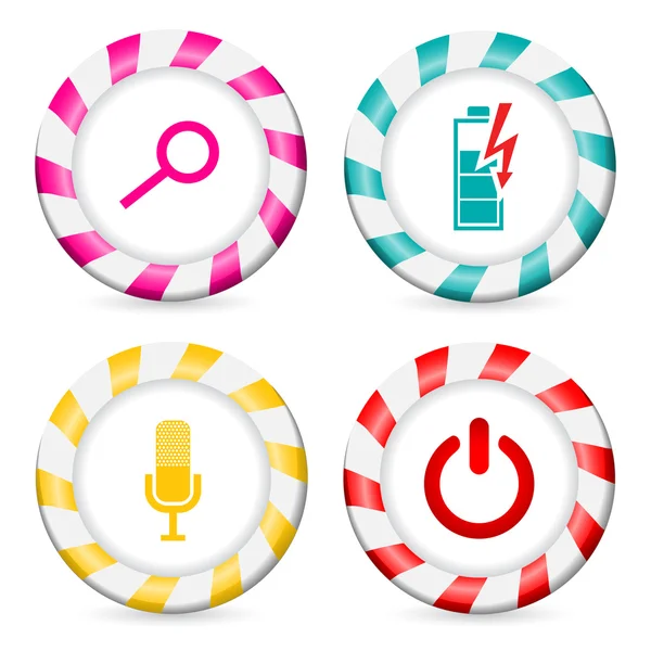 Striped button designs with various icons — Stock Vector