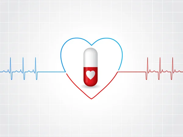 Diseño de fondo médico con píldora del corazón — Vector de stock