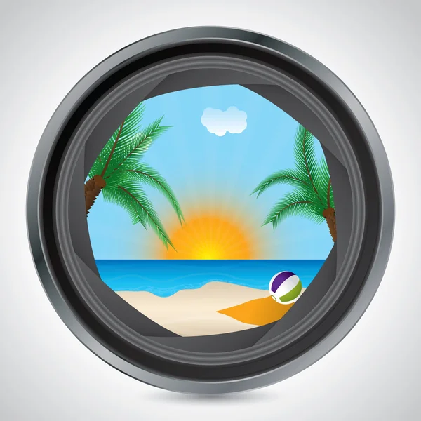 Sunny beach kamera lens aracılığıyla görülen — Stok Vektör