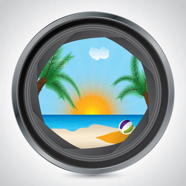 Sunny beach seen through camera lens — Stock Vector