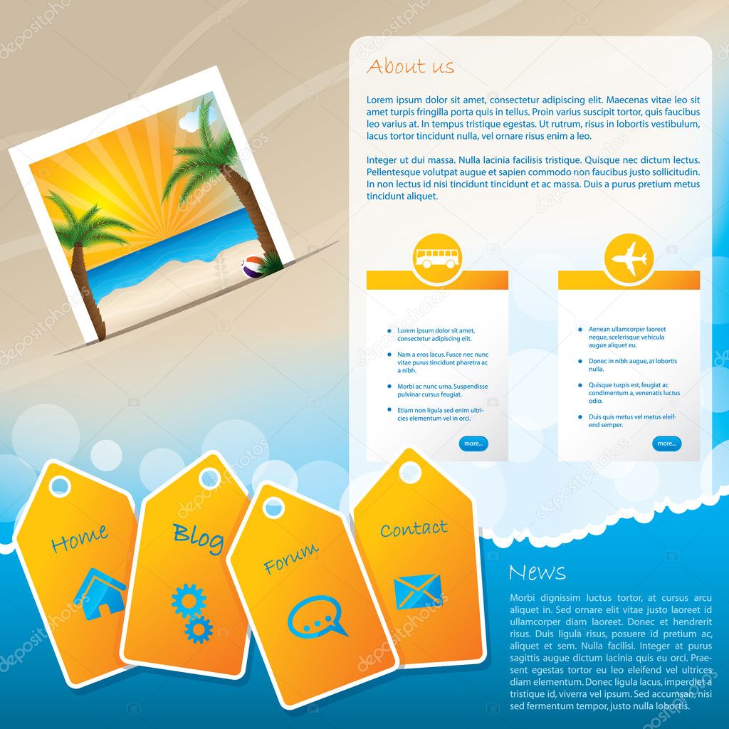 Summer website template design with beach