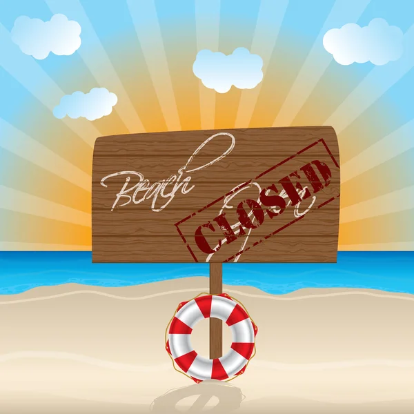 Παραλία κλειστή ξύλινη πινακίδα — Διανυσματικό Αρχείο