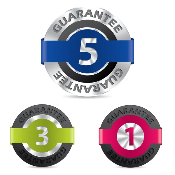 Badges de garantie métalliques avec différents numéros — Image vectorielle