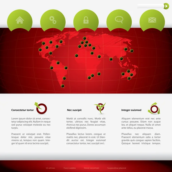 Modelo Web com mapa do mundo e detalhes — Vetor de Stock