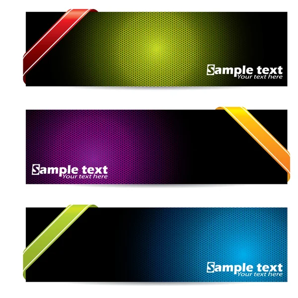 Bannières hexagonales avec rubans de couleur — Image vectorielle