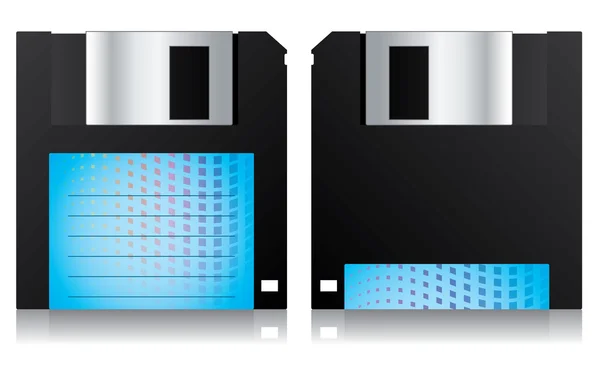 Diseño frontal y posterior de disquete con etiqueta azul — Vector de stock