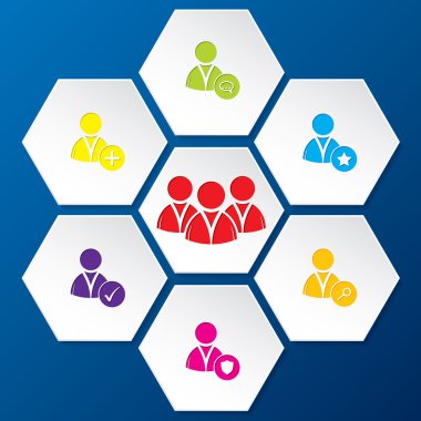 Altıgen şekiller içinde sosyal ağ Icon set