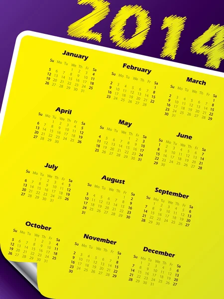 Design de calendário 2014 simples com cores vivas — Vetor de Stock