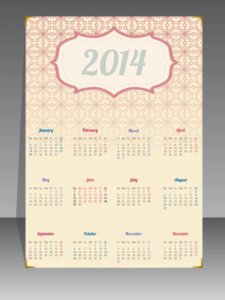 Antiguo calendario 2014 con fondo texturizado — Vector de stock