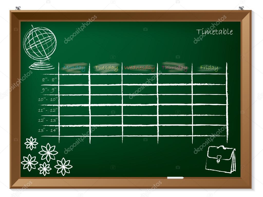 Timetable hand drawn on chalkboard