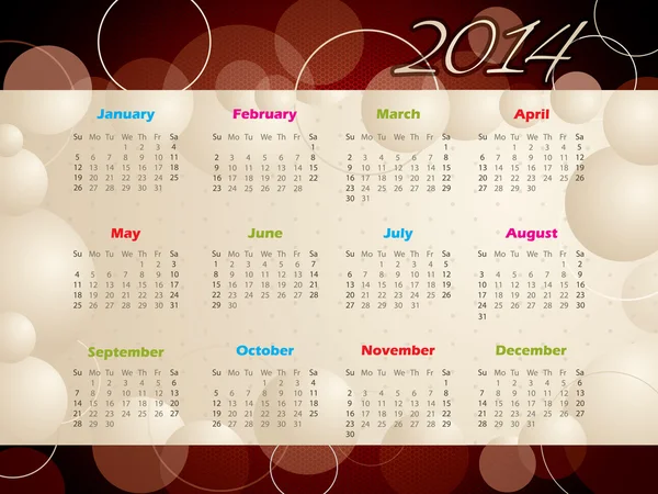 Calendario 2014 con bolle e cerchi — Vettoriale Stock