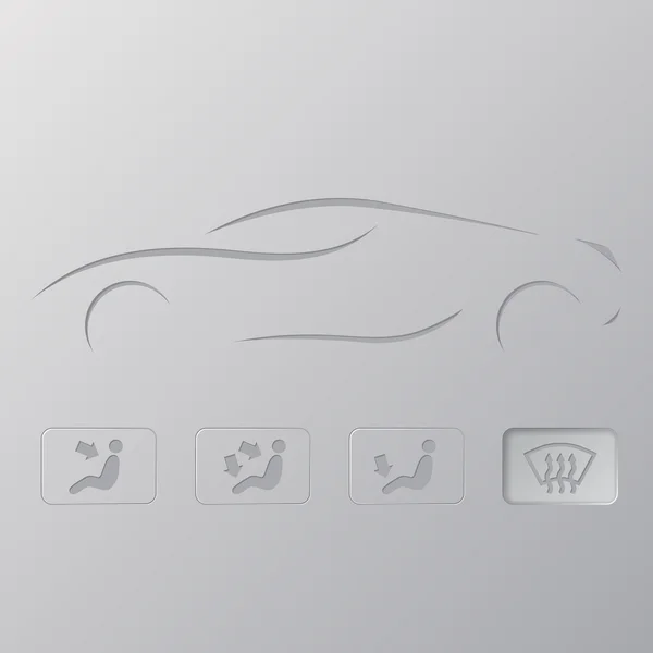 Silueta de coche con iconos planos — Vector de stock