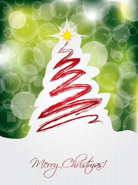 Cartão de Natal verde com árvore rabiscada — Vetor de Stock