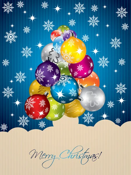 Blue christmas greeting met boom vormige decoraties — Stockvector