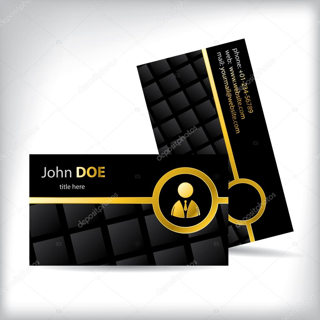 Black business card with business man icon
