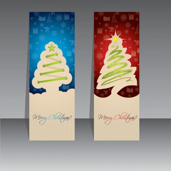 Design etichetta di Natale con alberi verdi — Vettoriale Stock