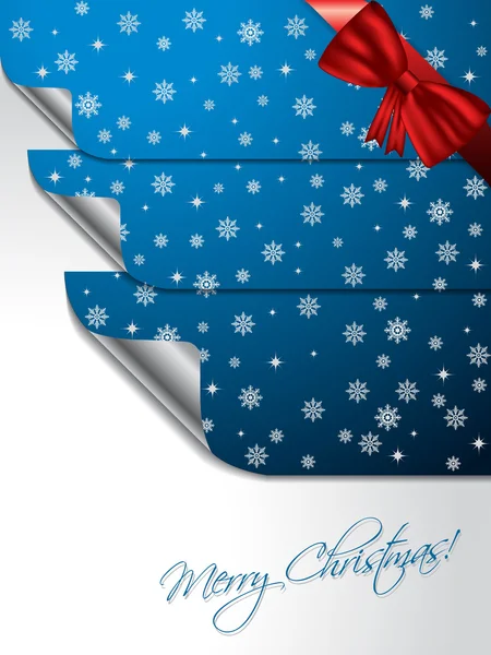 Cartão de saudação azul com adesivos moldando árvore de Natal — Vetor de Stock