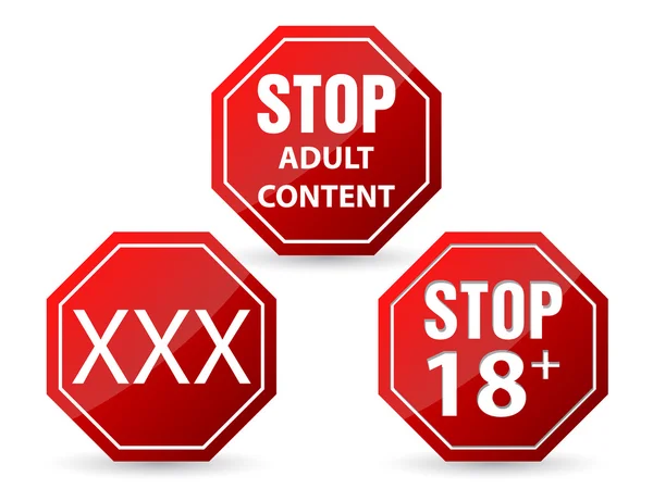 Stop signe avec des avertissements de contenu pour adultes — Image vectorielle