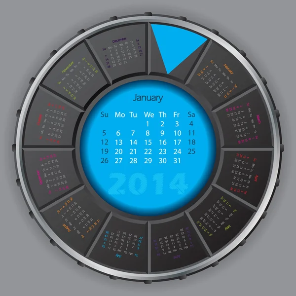 Cool digital rotateable calendar for 2014 — Stock Vector