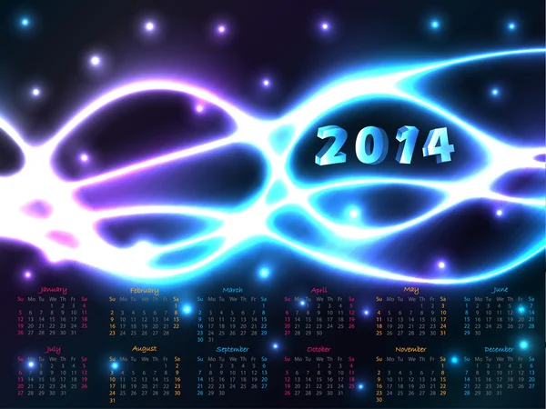 Calendrier 2014 avec fond plasma — Image vectorielle