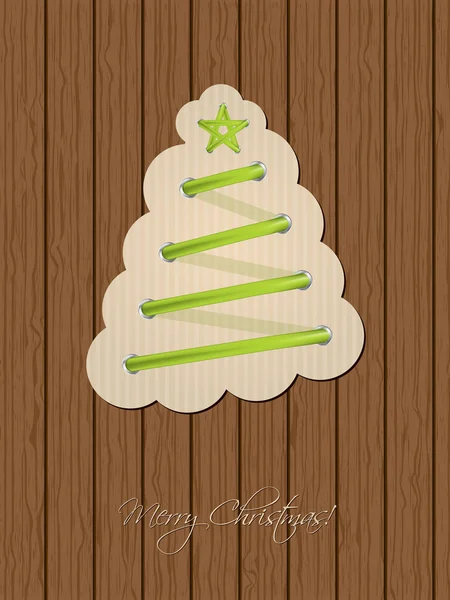 Christmas greeting met schoen kant boom en houten achtergrond — Stockvector