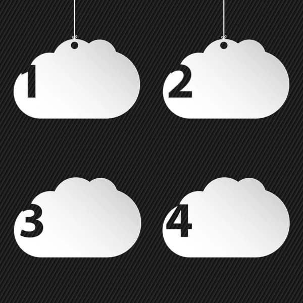 Numbered cloud network icons on black background — Stock Vector