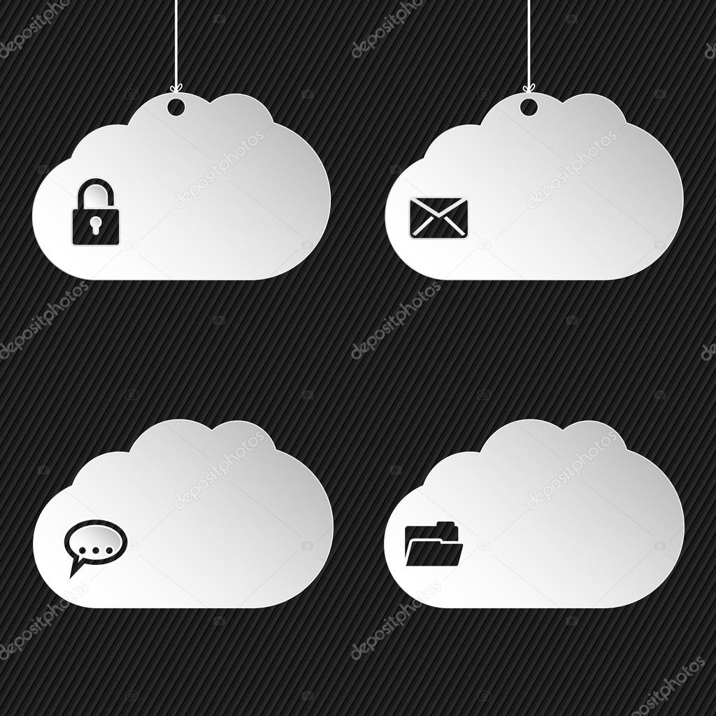 Cloud network icons on black background