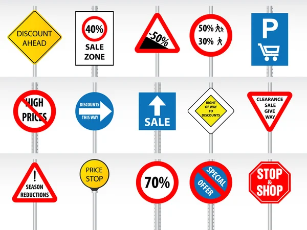Réductions shopping inspirées des panneaux de signalisation — Image vectorielle