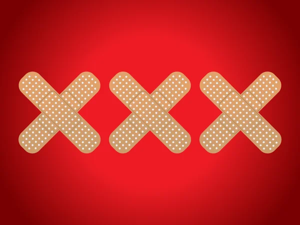 XXX shaped plasters on red background — Stock Vector