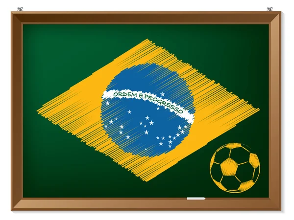Bandera de Brasil y futbolín en pizarra — Vector de stock