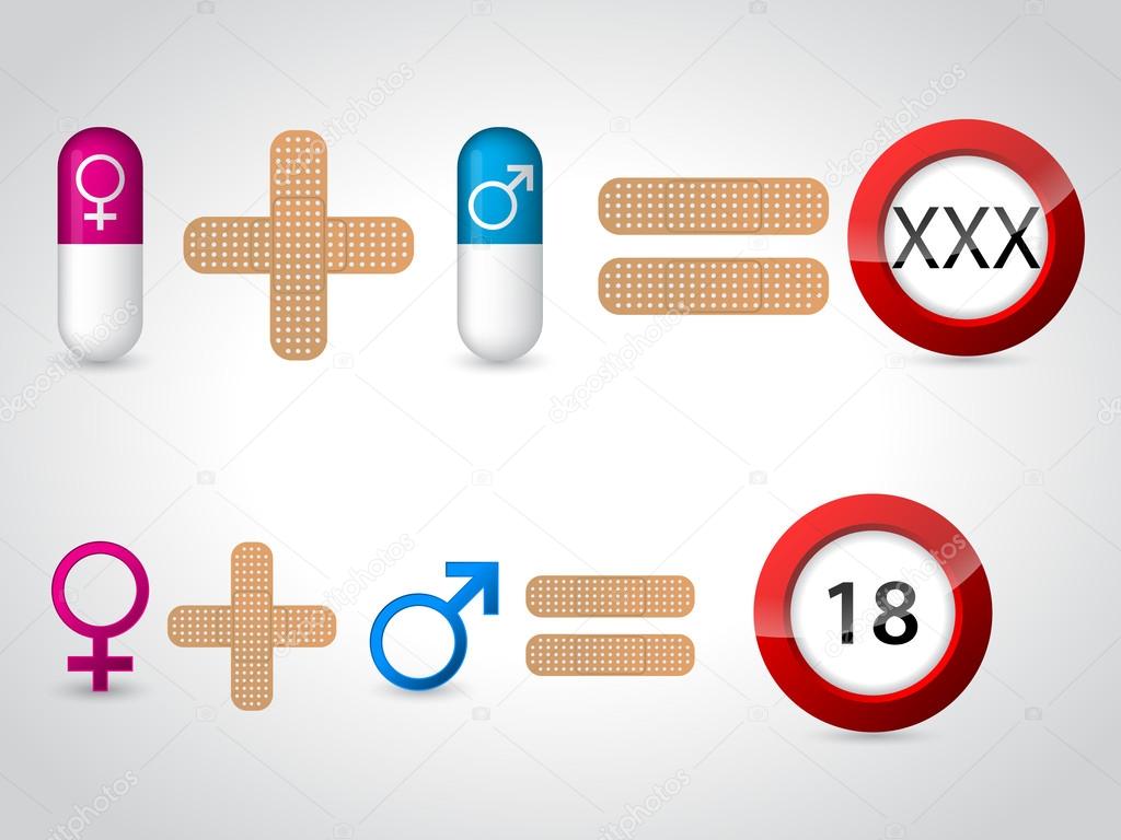 Male female symbols and pills for sex