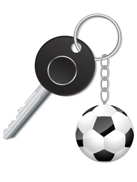 Svart nyckel med fotboll boll nyckelringar — Stock vektor