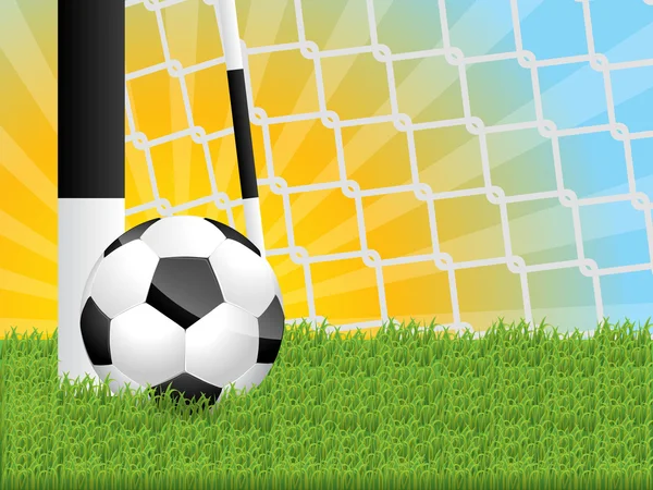 Класичний футбольний м'яч у траві з фоном заходу сонця — стоковий вектор