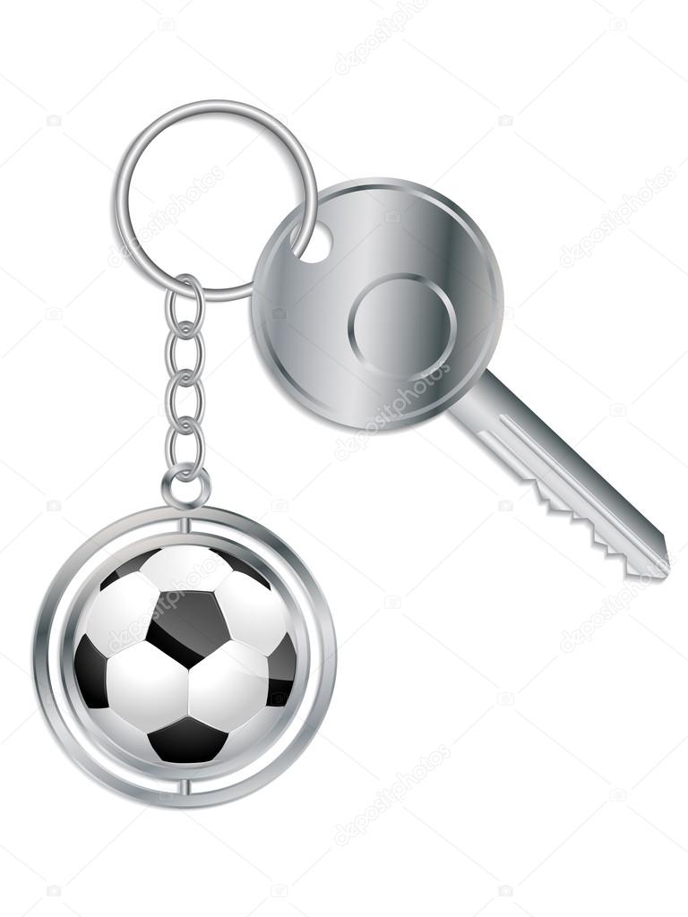 Metallic key with soccer ball keyholder 