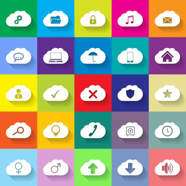 Conjunto de ícones planos de rede em nuvem de 25 — Vetor de Stock