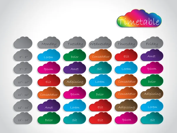 Timetable background design with color clouds — Stock Vector