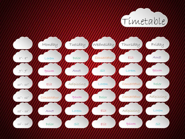 Timetable background design with cloud shapes — Stock Vector