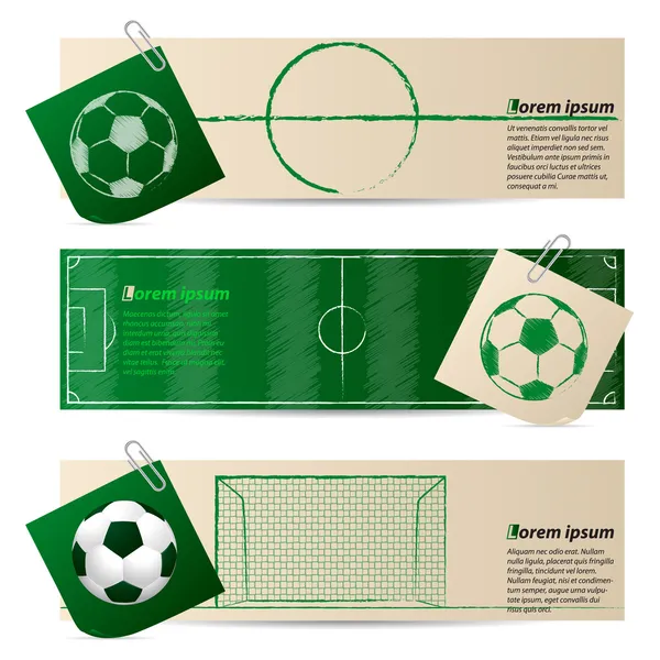 Conjunto de etiquetas de três com elementos de futebol —  Vetores de Stock